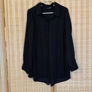 Lane Bryant Womens 18/20 Blouse Long Sleeve Button Up Polka Dot Office Career